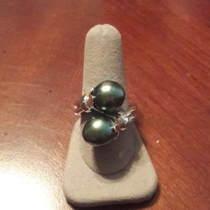 Black pearl ring in sterling silver 925